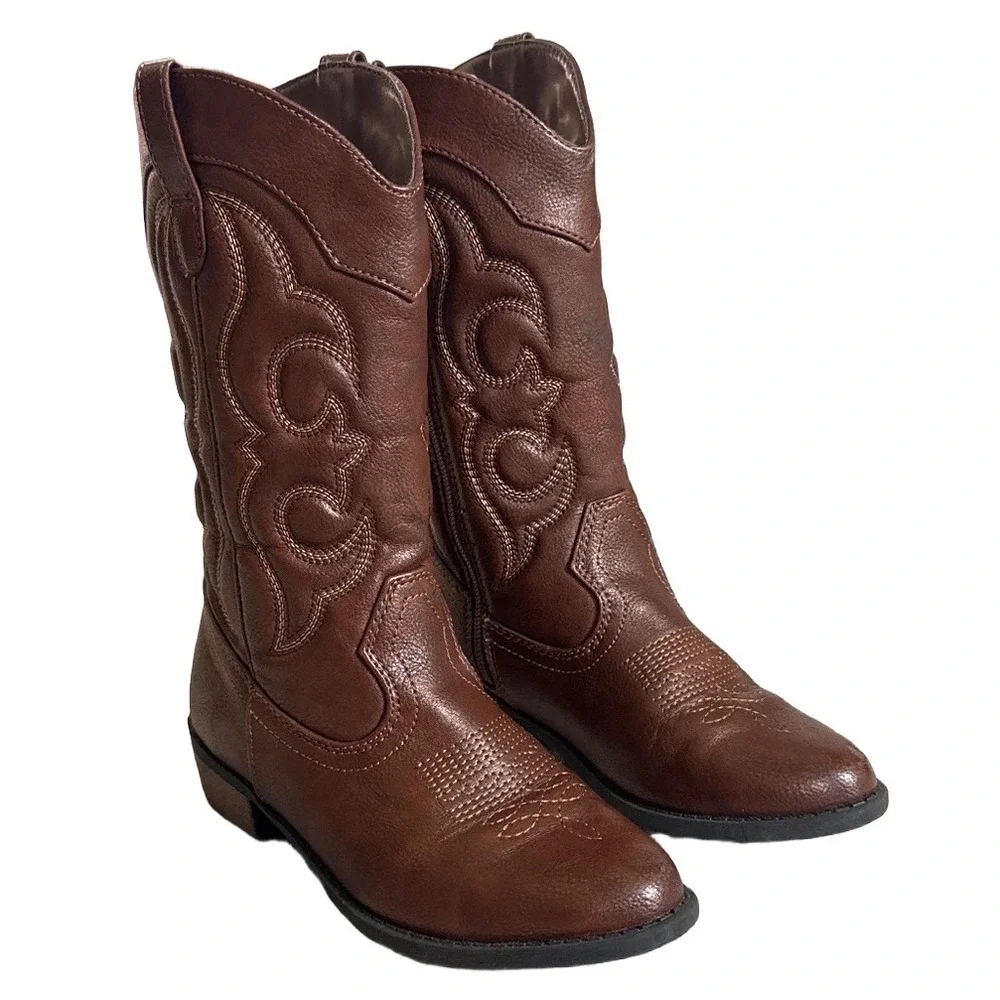 Cat & Jack Kids Brown Western Cowboy Boots Side Zip Toy Story Vibes Size 1